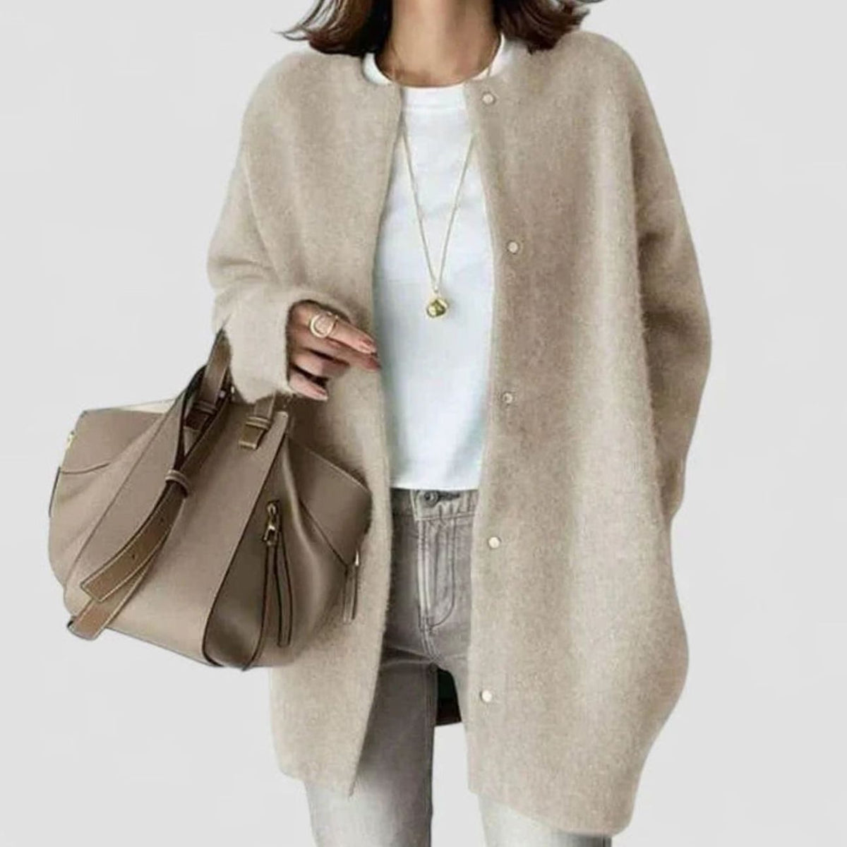 Women's Oversized Button-Front Knit Cardigan Sweater, Khaki
