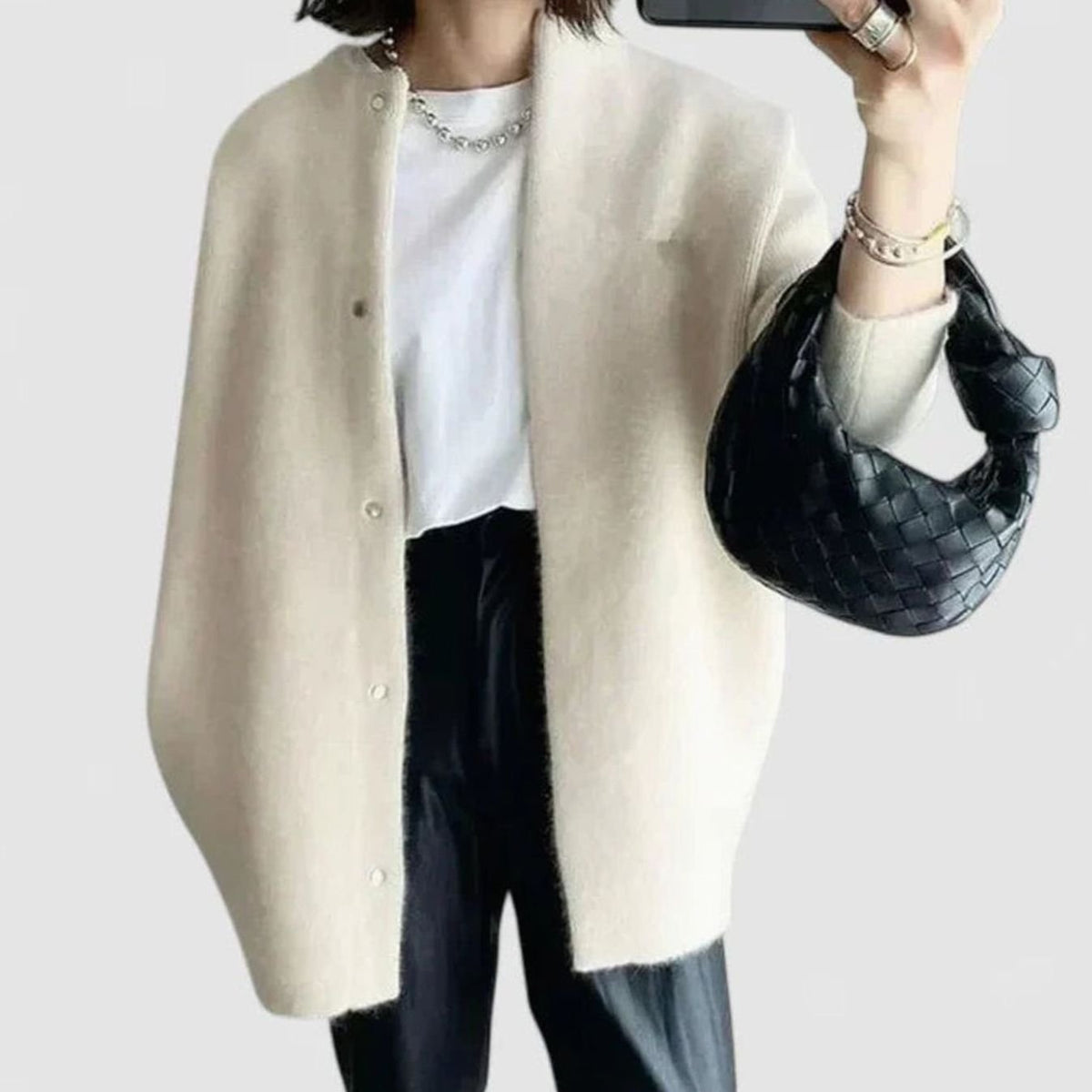 Women's Oversized Button-Front Knit Cardigan Sweater, Khaki