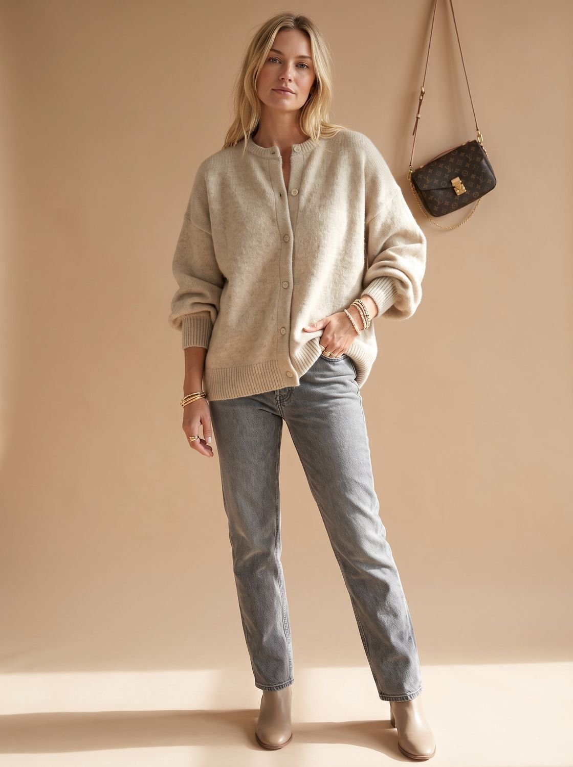Gilet-pull oversize en maille pour femme, à boutonnage sur le devant