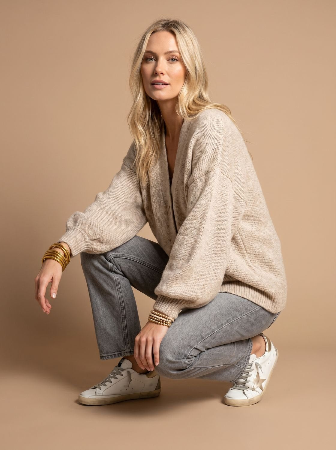 Gilet-pull oversize en maille pour femme, à boutonnage sur le devant