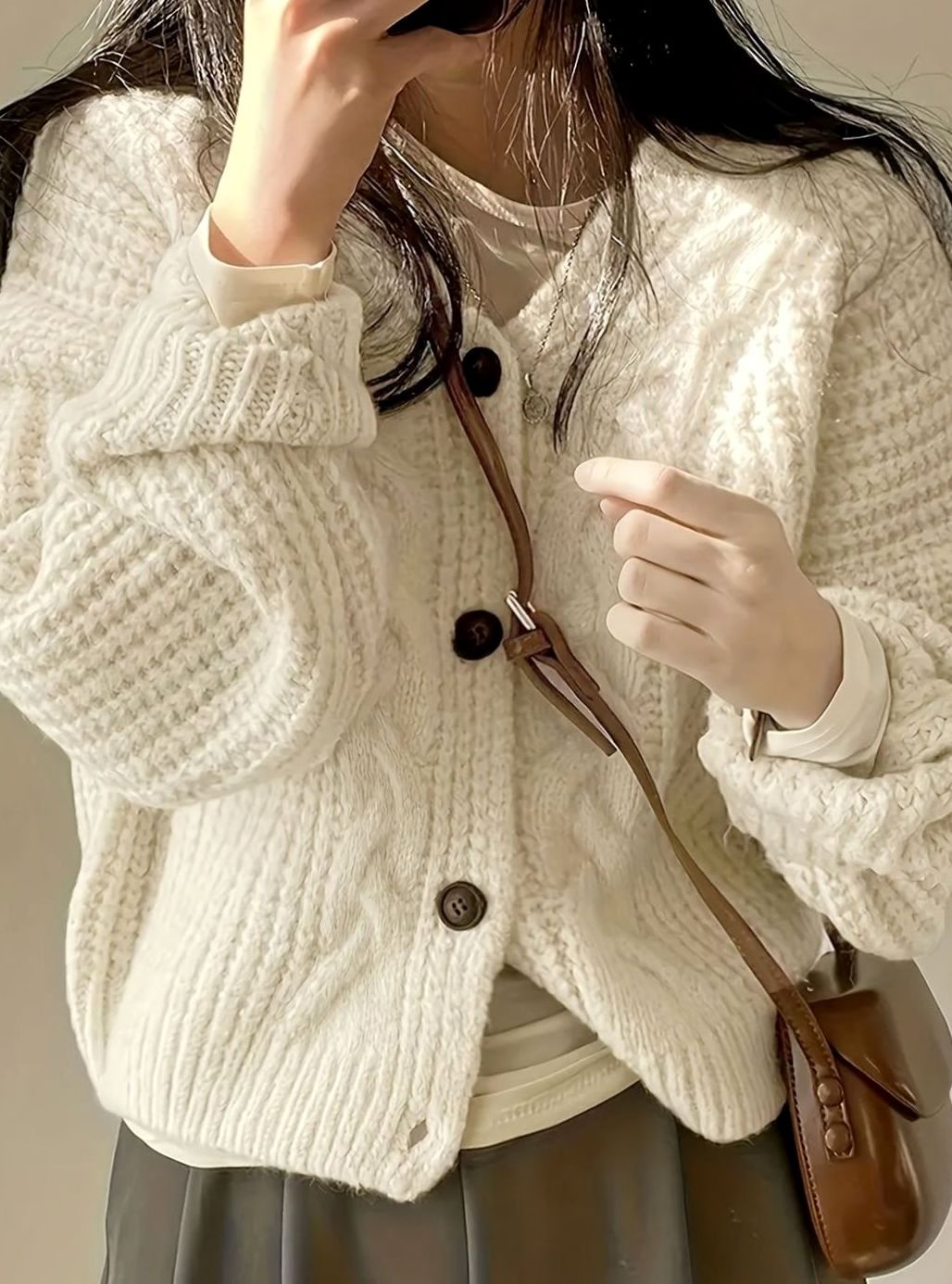 Women's Oversized Cable-Knit Button-Front Cardigan