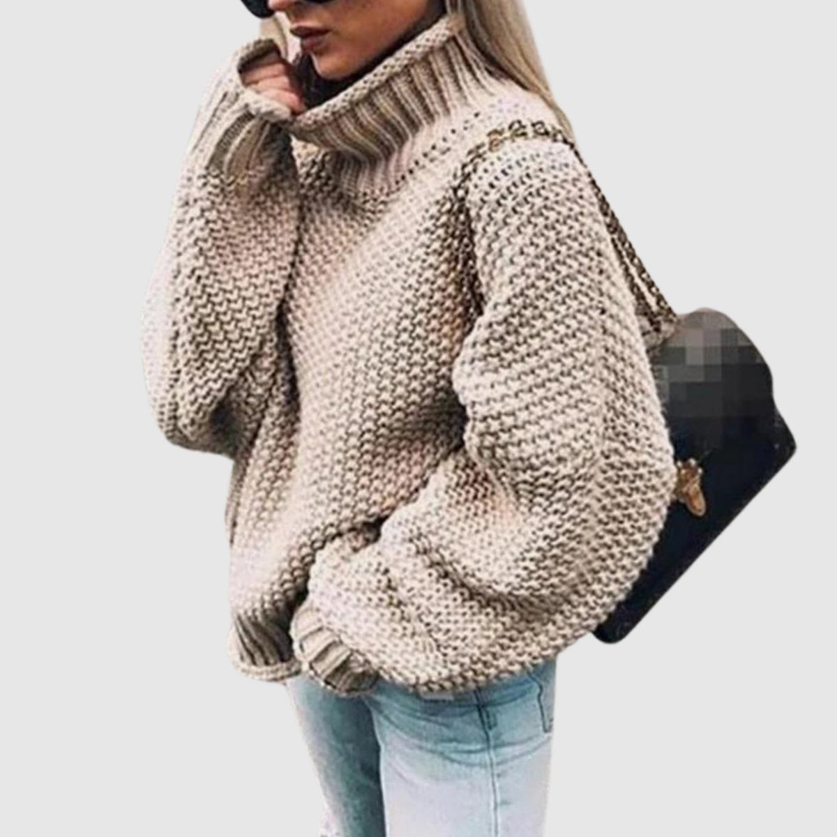 Pull oversize à col roulé en maille épaisse pour femme