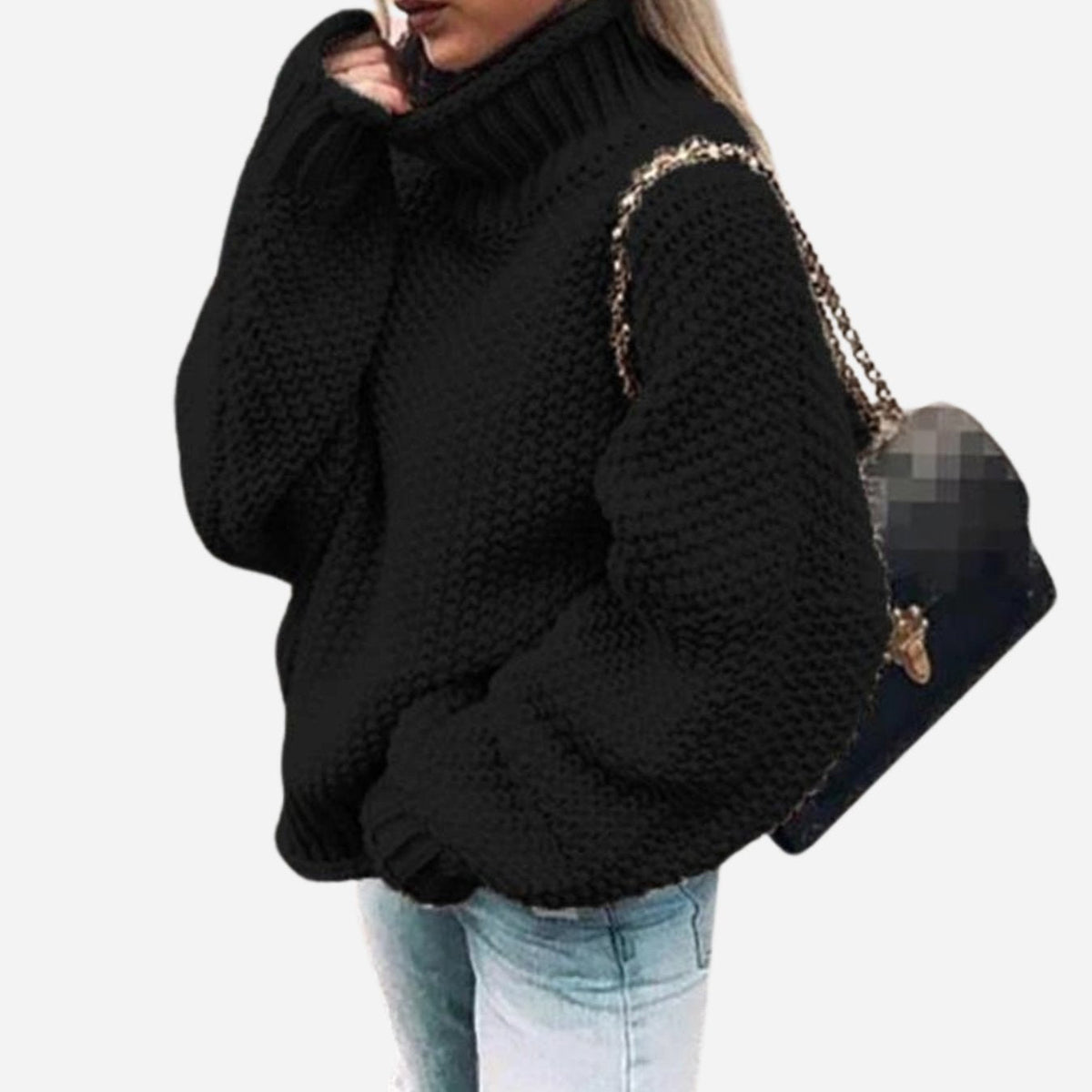 Pull oversize à col roulé en maille épaisse pour femme
