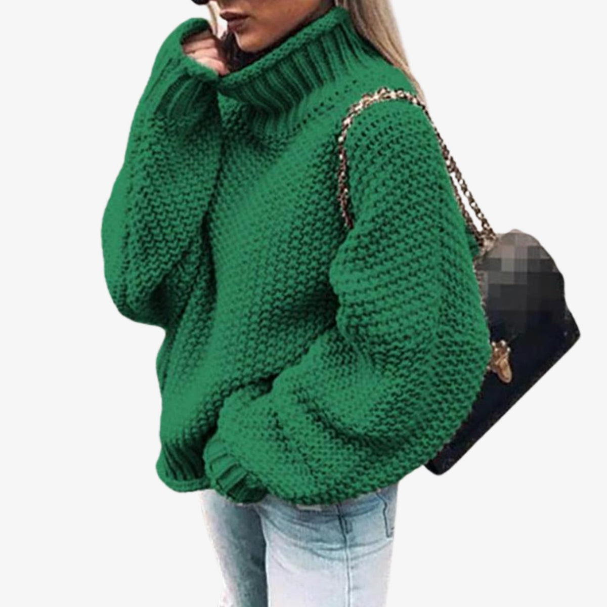 Pull oversize à col roulé en maille épaisse pour femme