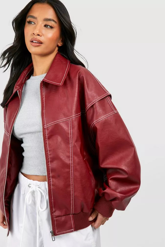 Veste oversize pour femme en simili cuir