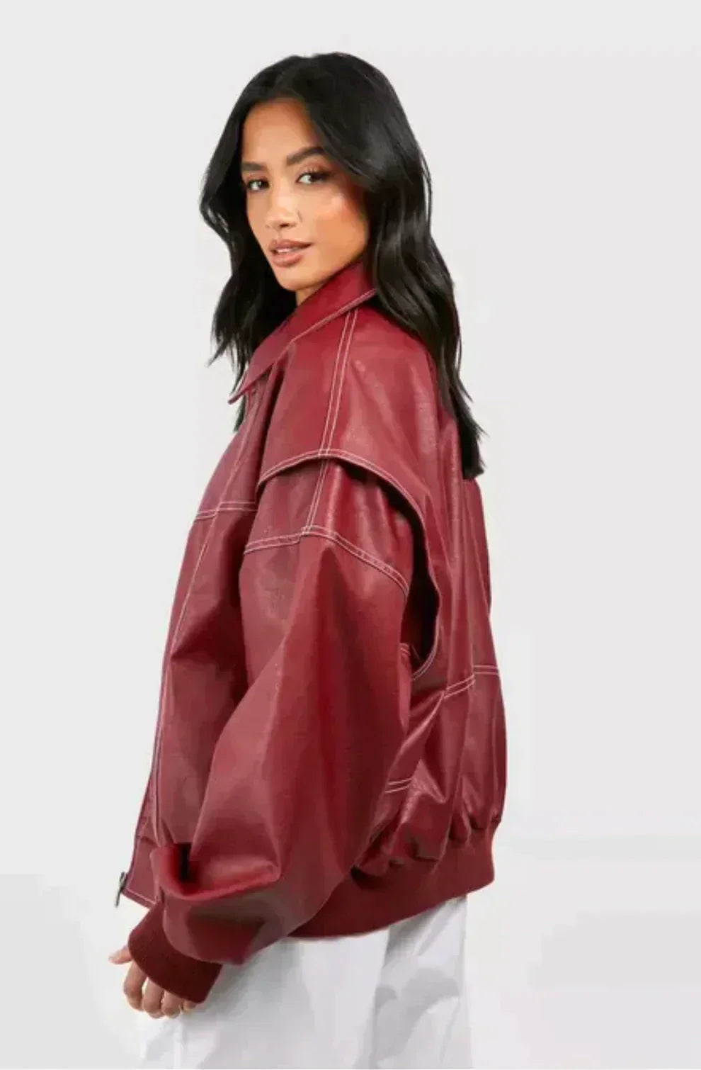 Veste oversize pour femme en simili cuir
