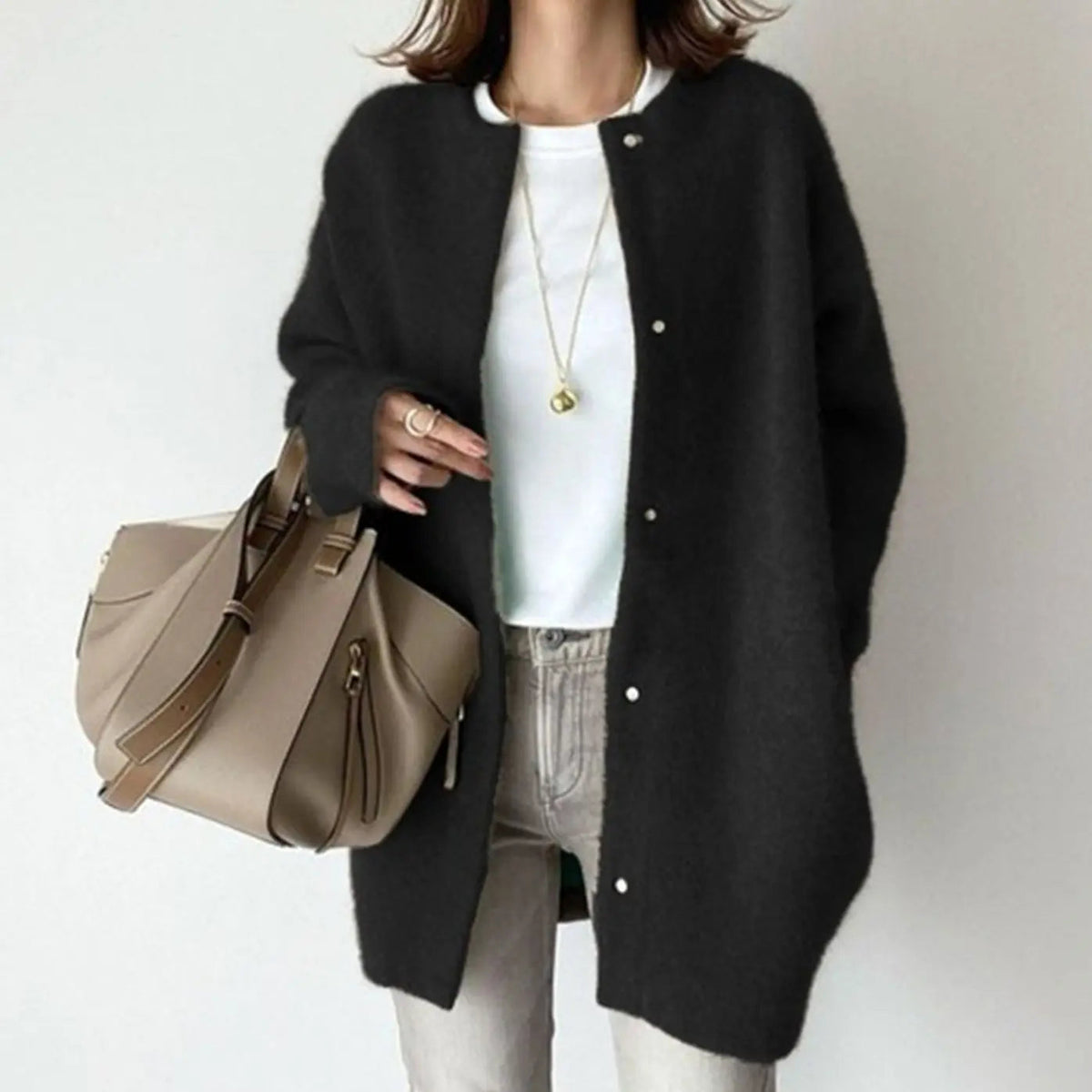 Women's Oversized Fluffy Snap-Front Winter Cardigan