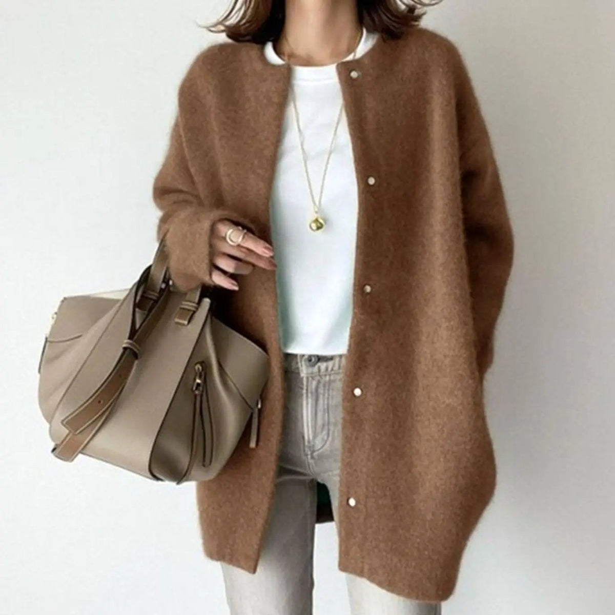 Women's Oversized Fluffy Snap-Front Winter Cardigan