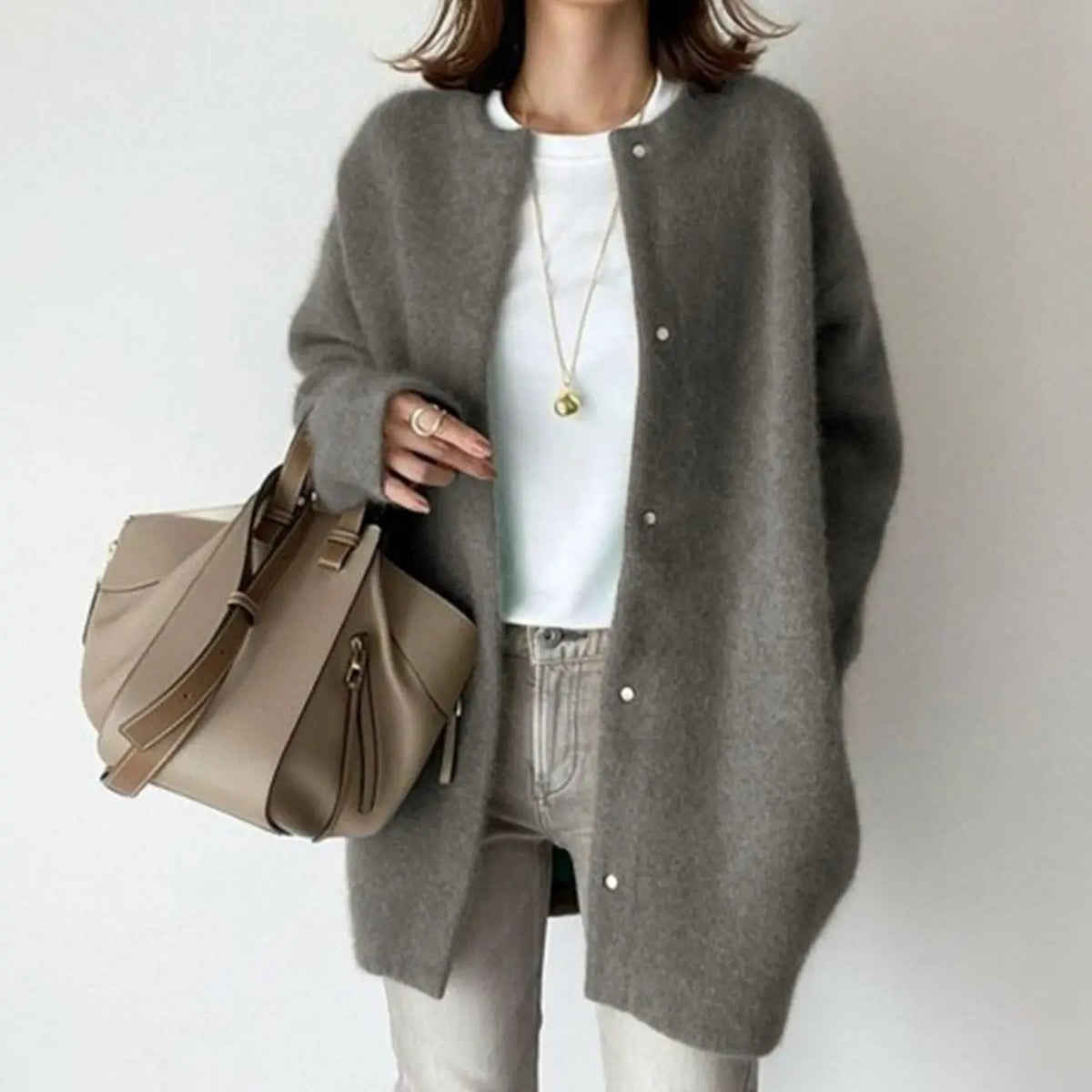 Women's Oversized Fluffy Snap-Front Winter Cardigan