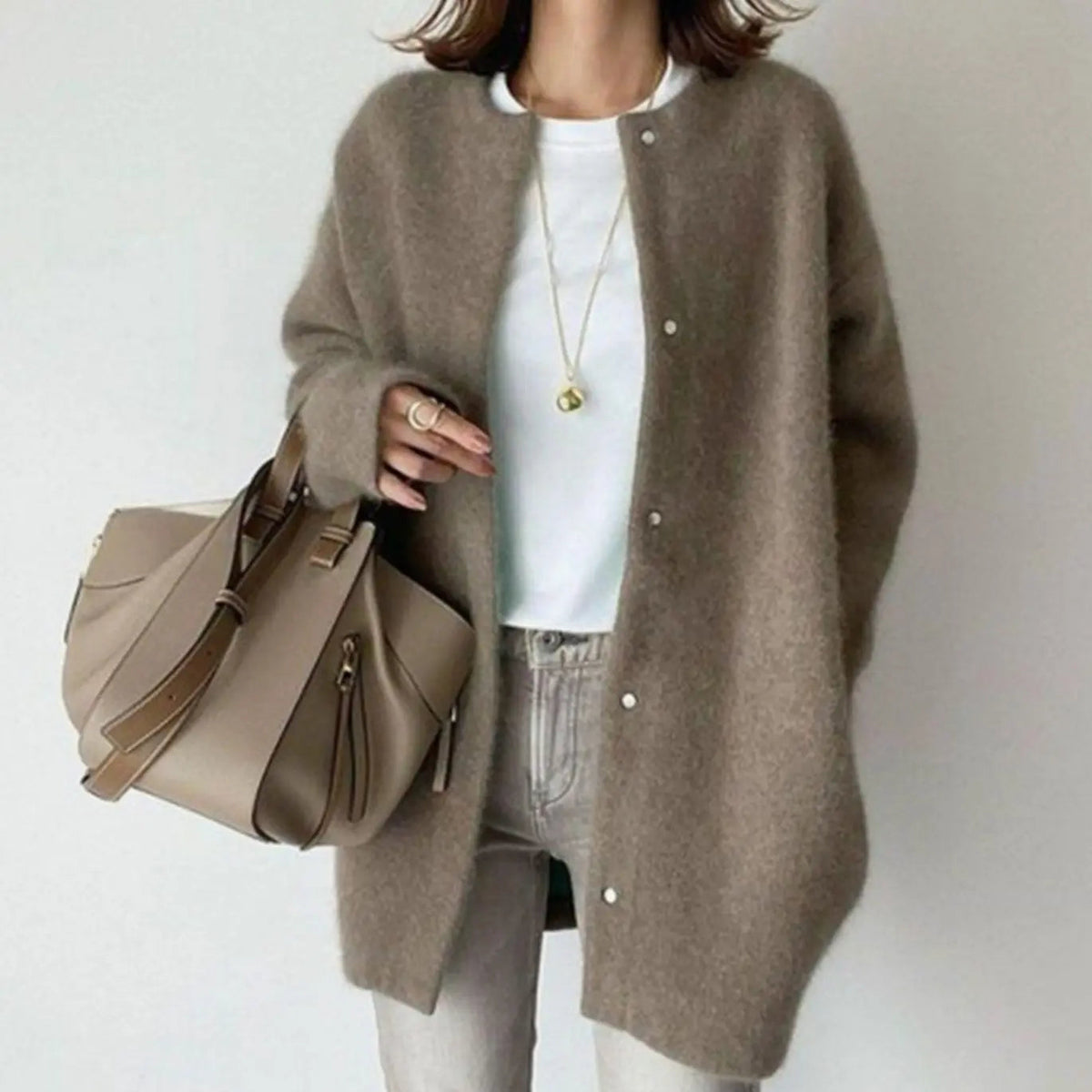 Women's Oversized Fluffy Snap-Front Winter Cardigan
