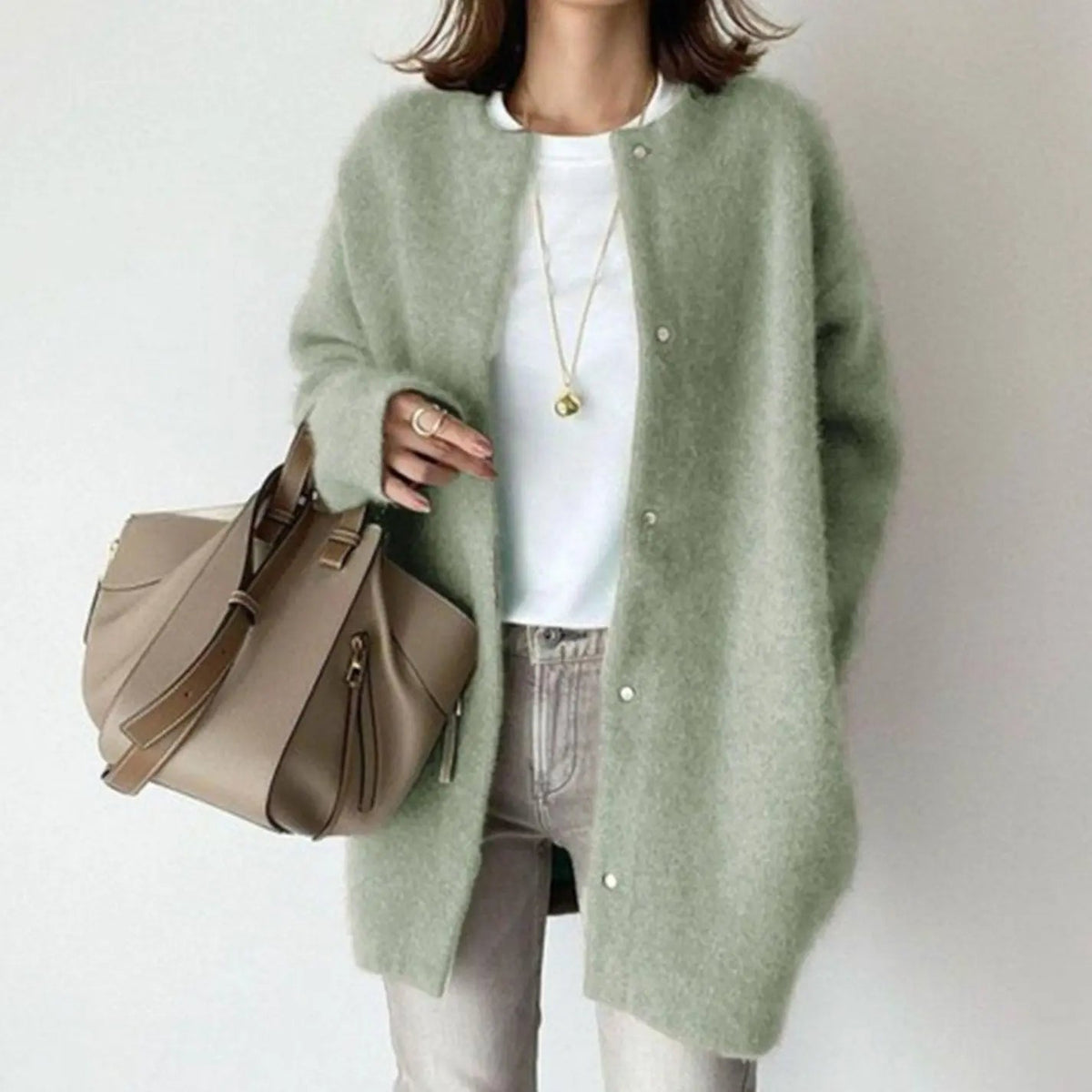 Women's Oversized Fluffy Snap-Front Winter Cardigan