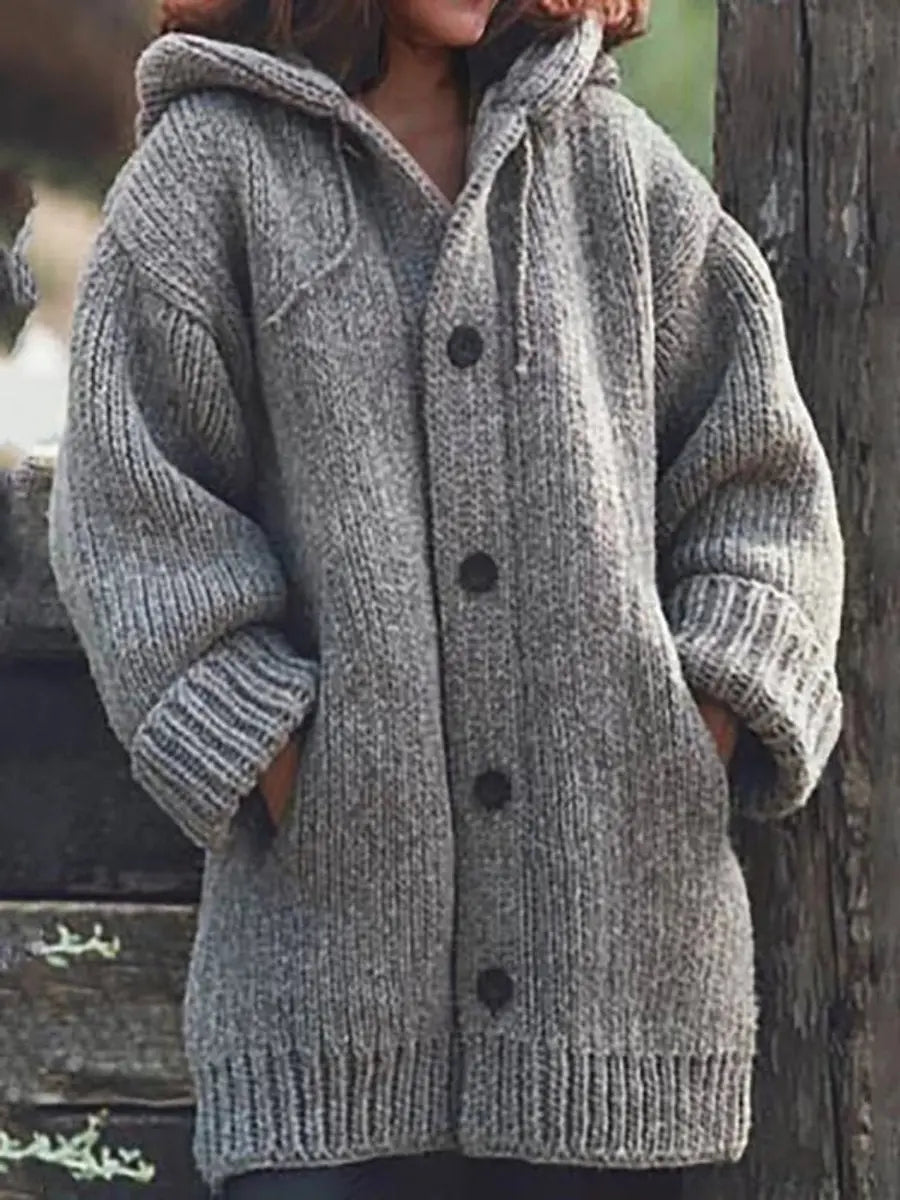 Women's Oversized Hooded Knit Button-Up Cardigan
