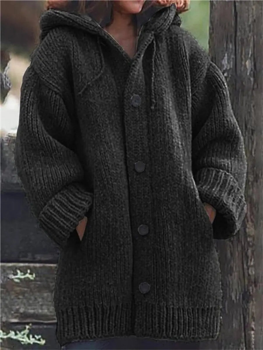 Women's Oversized Hooded Knit Button-Up Cardigan