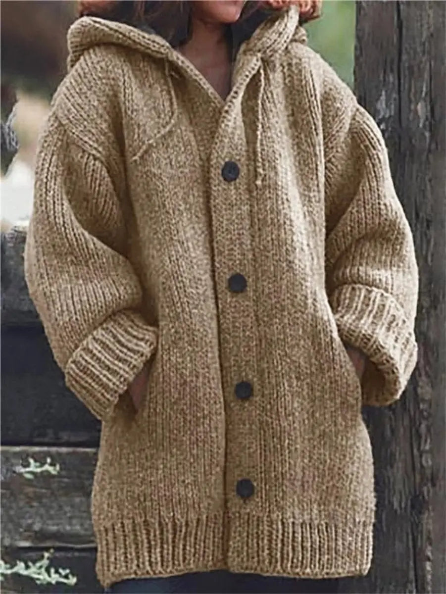 Women's Oversized Hooded Knit Button-Up Cardigan