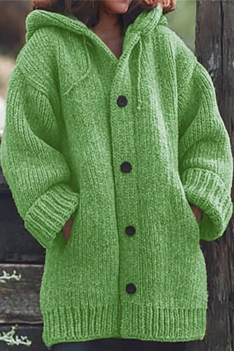 Women's Oversized Hooded Knit Button-Up Cardigan