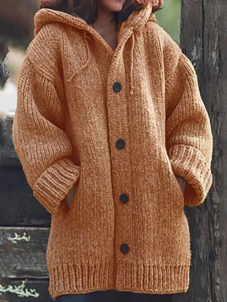 Women's Oversized Hooded Knit Button-Up Cardigan