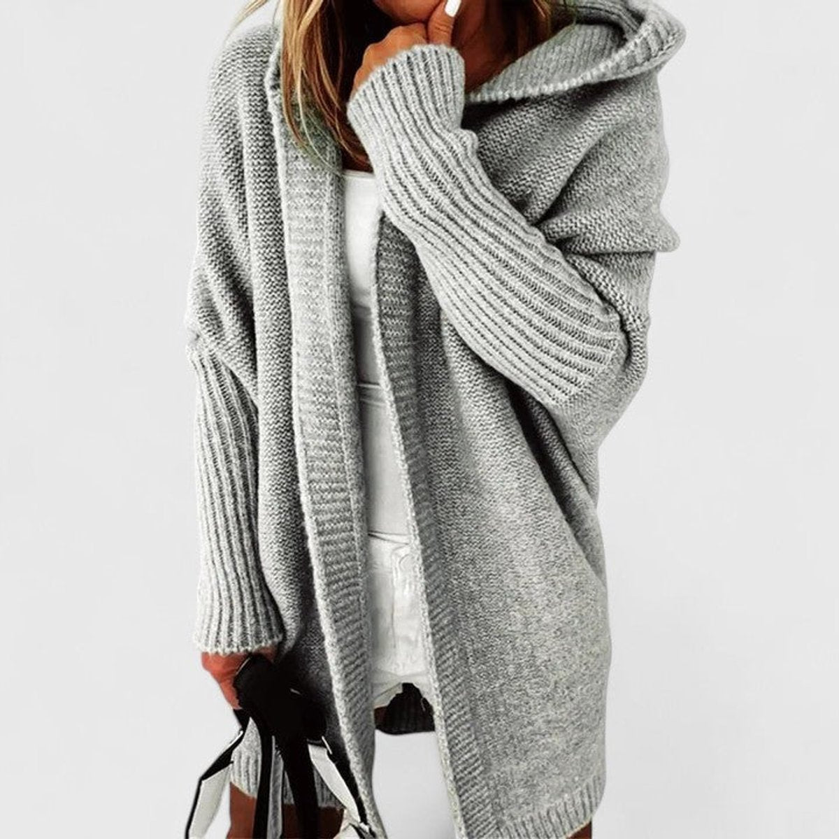 Women's Oversized Hooded Open-Front Knit Cardigan