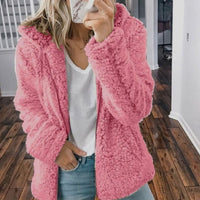 Women's Oversized Hooded Teddy Fleece Zip-Up Coat