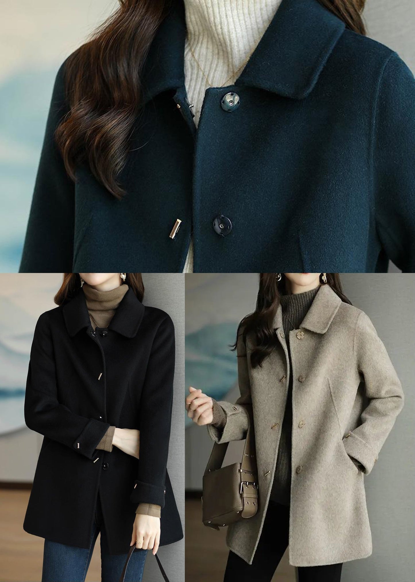Women's Oversized Long Wool Coat with Buttons