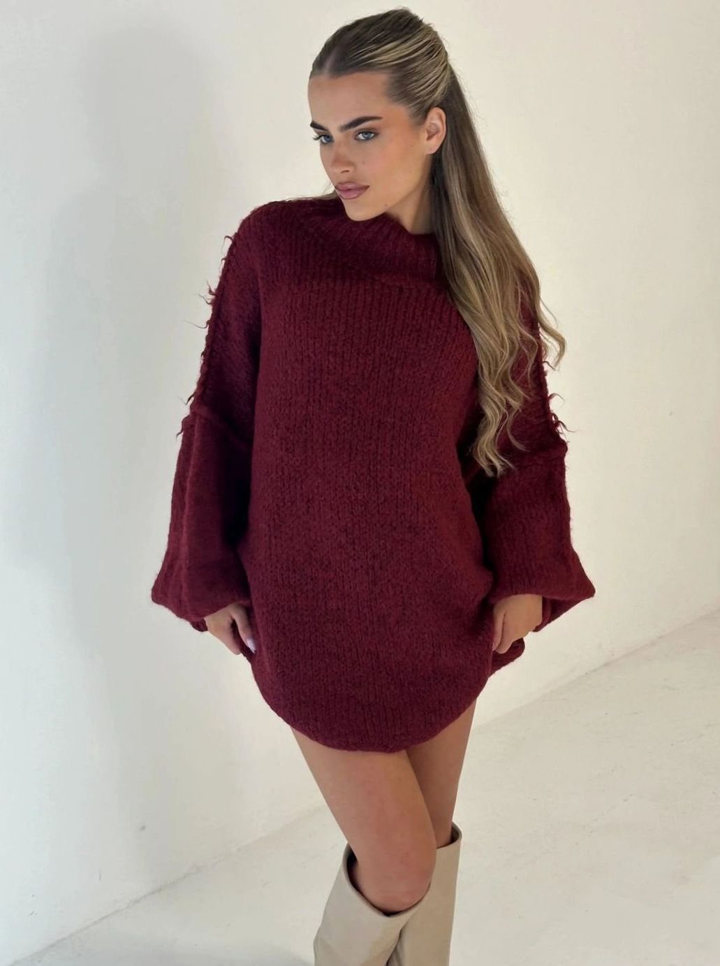 Women's Oversized Loose-Knit Mock-Neck Pullover Sweater