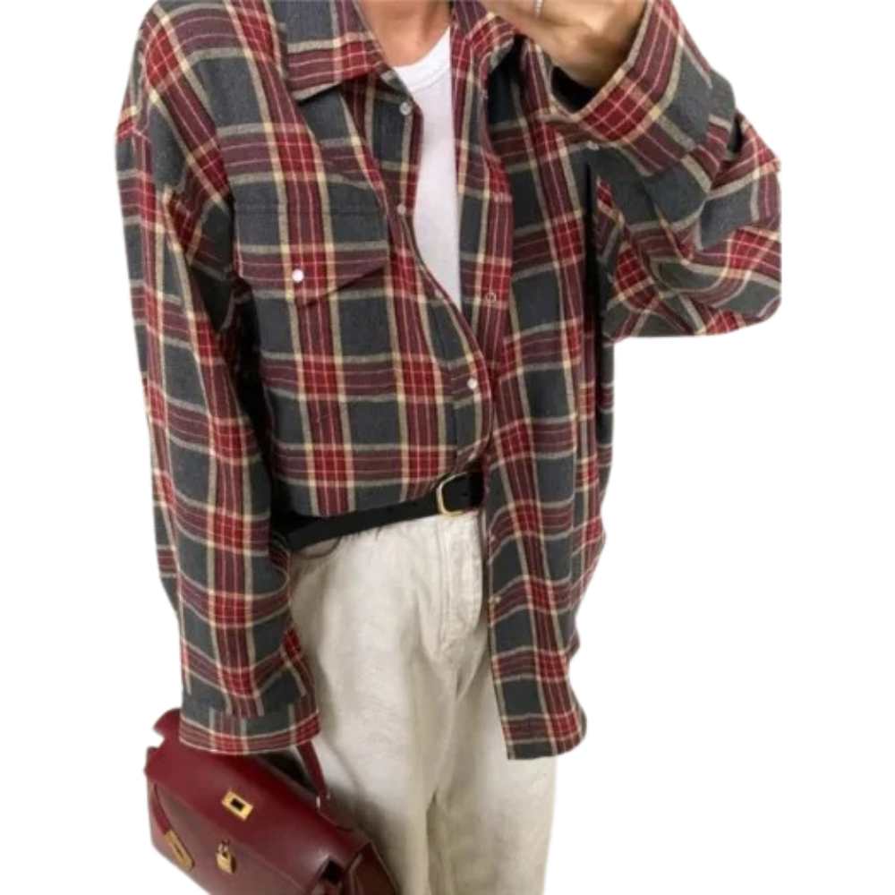 Women's Oversized Plaid Shirt – Long-Sleeved for Comfort