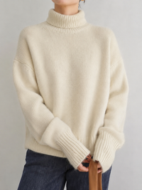 Pull oversize doux en maille et cachemire à col roulé, avec poignets côtelés, pour femme