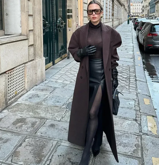 Women's Oversized Structured Double-Breasted Wool-Blend Long Coat