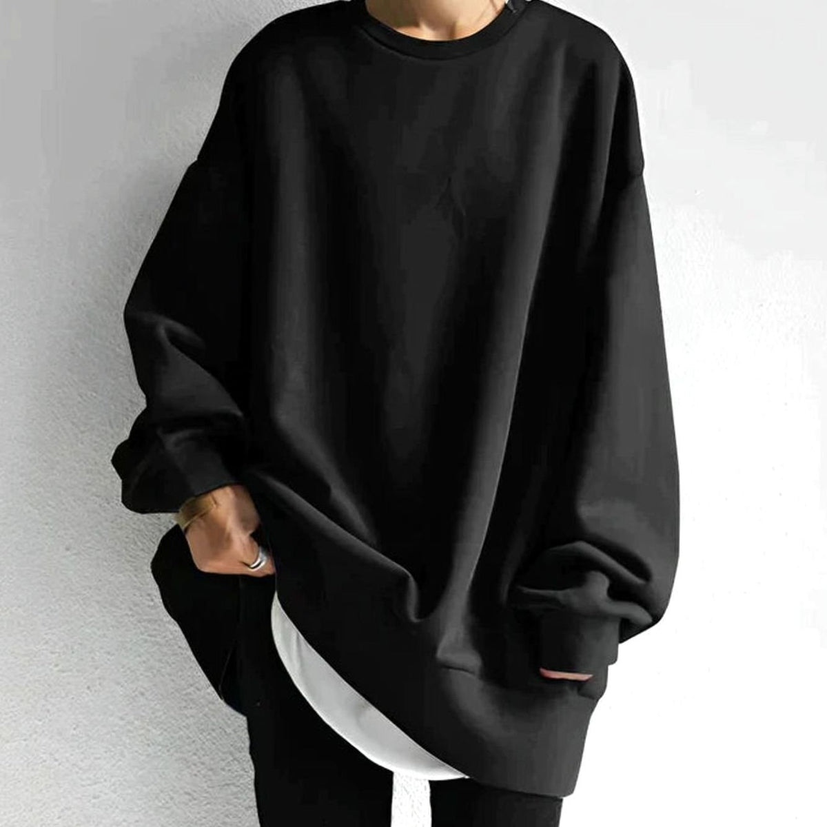 Pull tunique oversize pour femme, à épaules tombantes et col rond