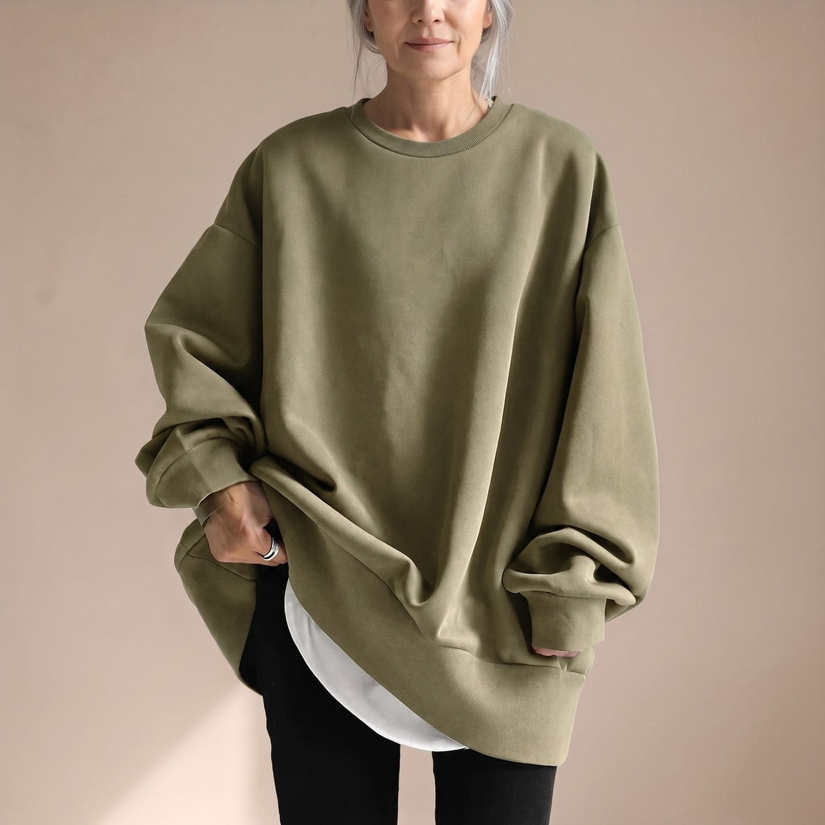 Pull tunique oversize pour femme, à épaules tombantes et col rond