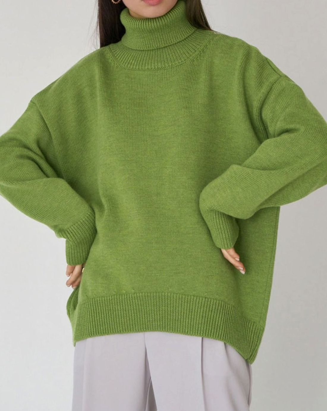 Women's Oversized Turtleneck Ribbed Knit Pullover Sweater