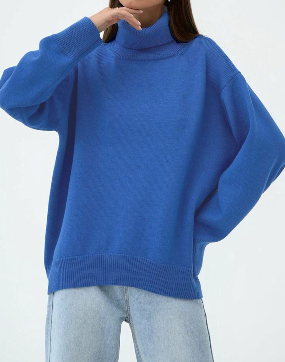 Women's Oversized Turtleneck Ribbed Knit Pullover Sweater
