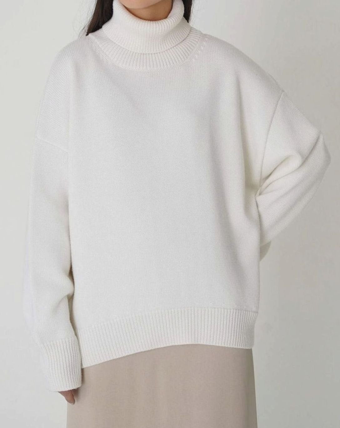 Women's Oversized Turtleneck Ribbed Knit Pullover Sweater