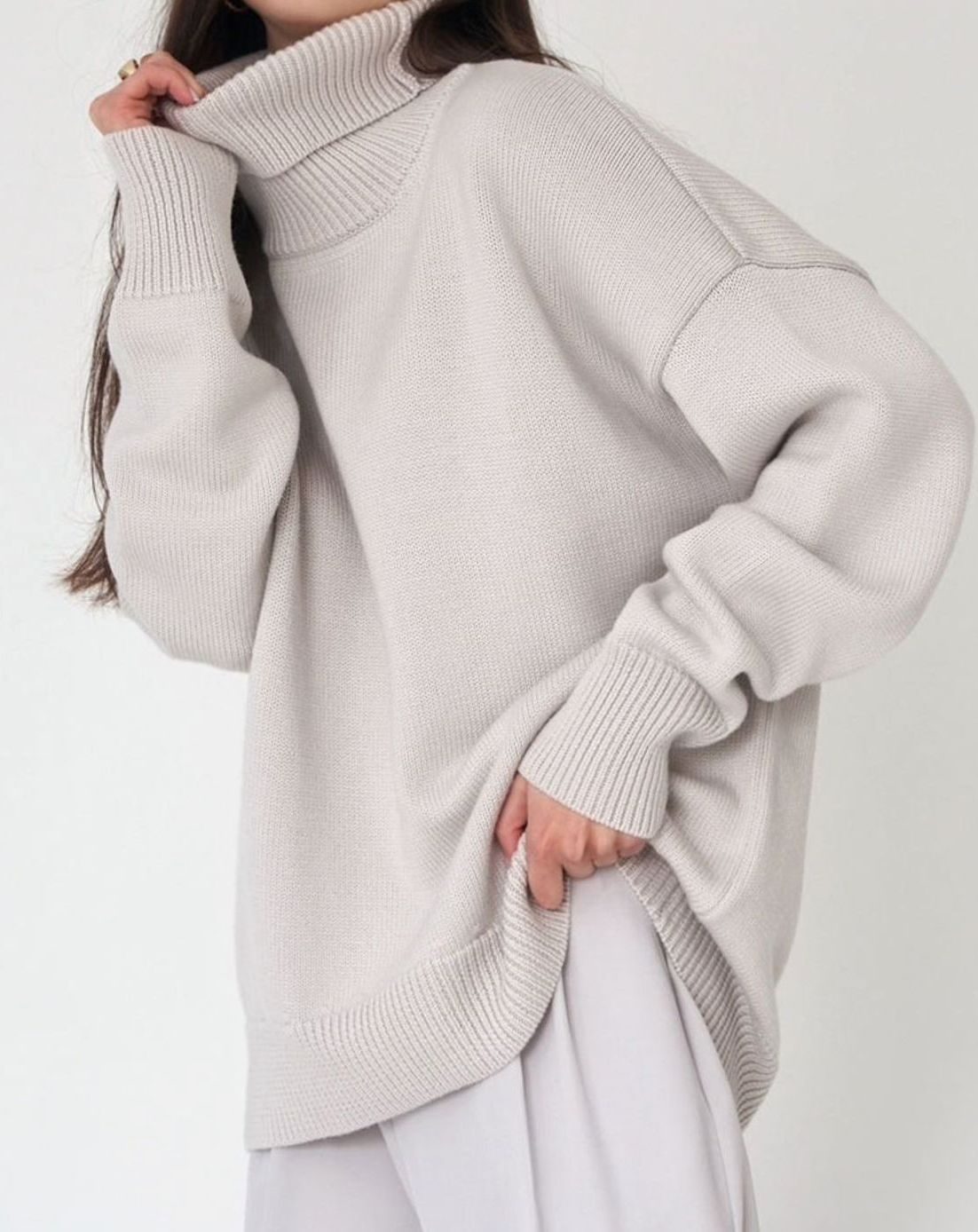 Women's Oversized Turtleneck Ribbed Knit Pullover Sweater