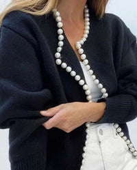 Women's Pearl-Trim Open-Front Knit Cardigan Sweater