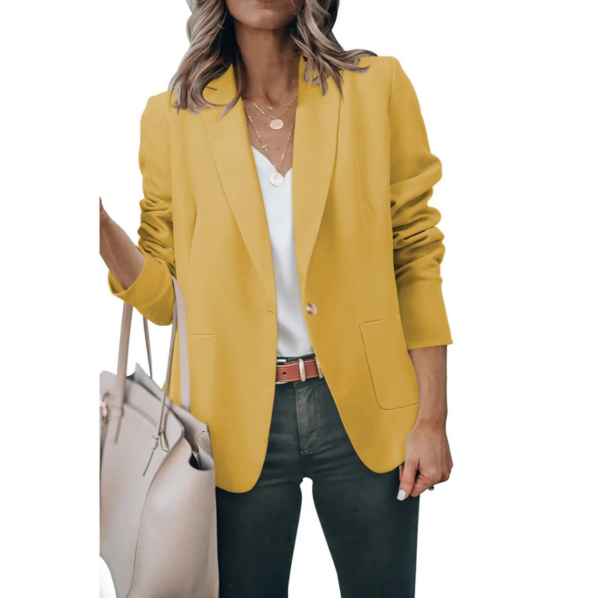Women's Plain Blazer with Puff Sleeves