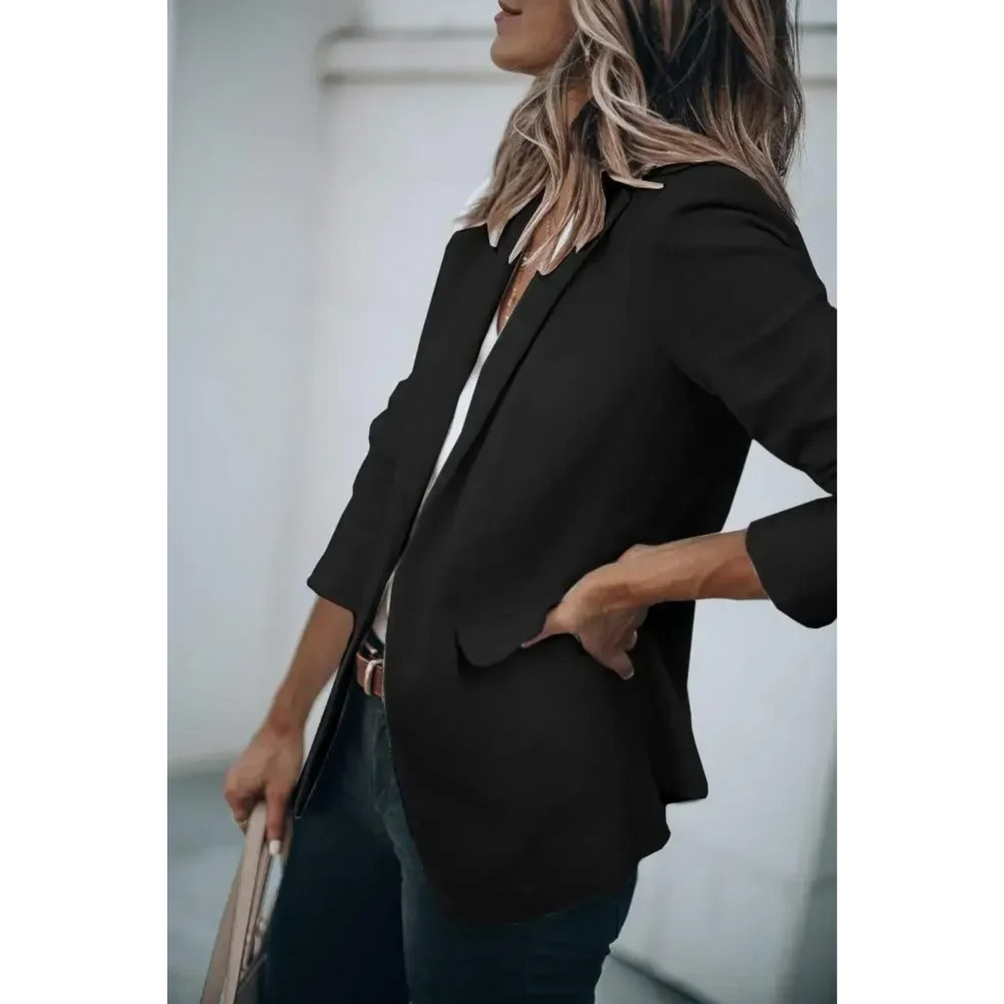 Women's Plain Blazer with Puff Sleeves