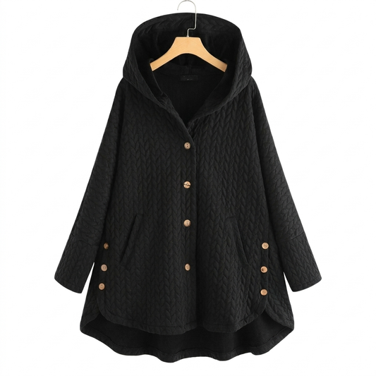 Women's Quilted Hooded Jacket with Button Closure