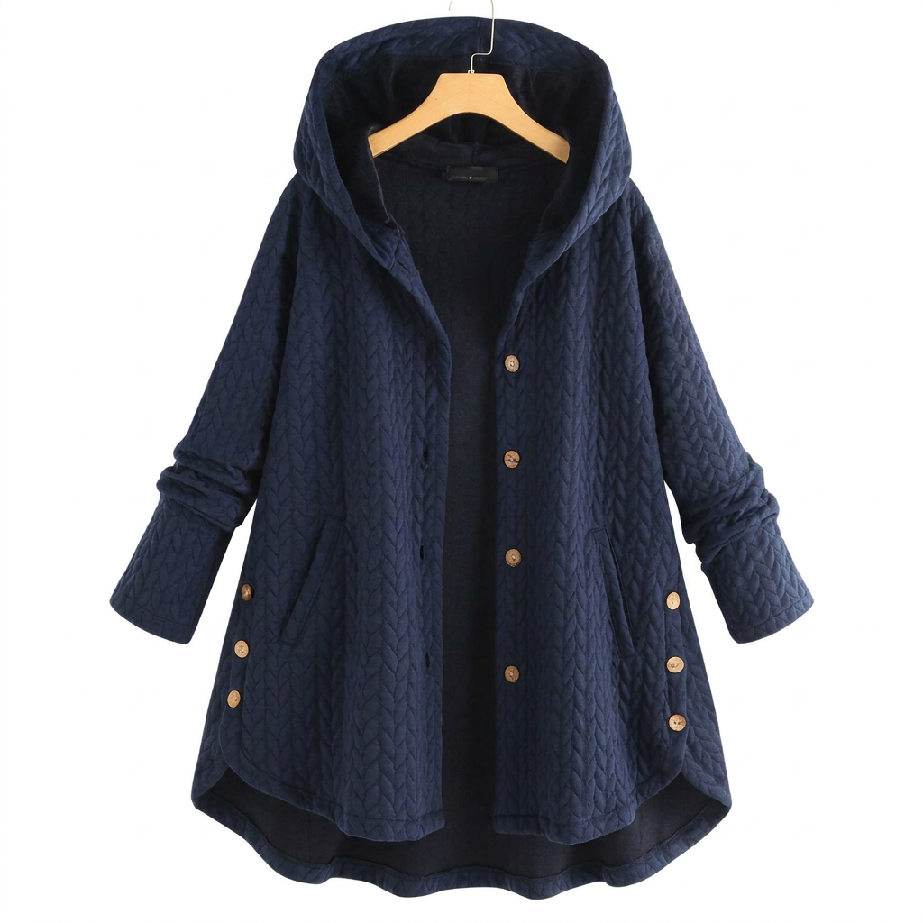Women's Quilted Hooded Jacket with Button Closure