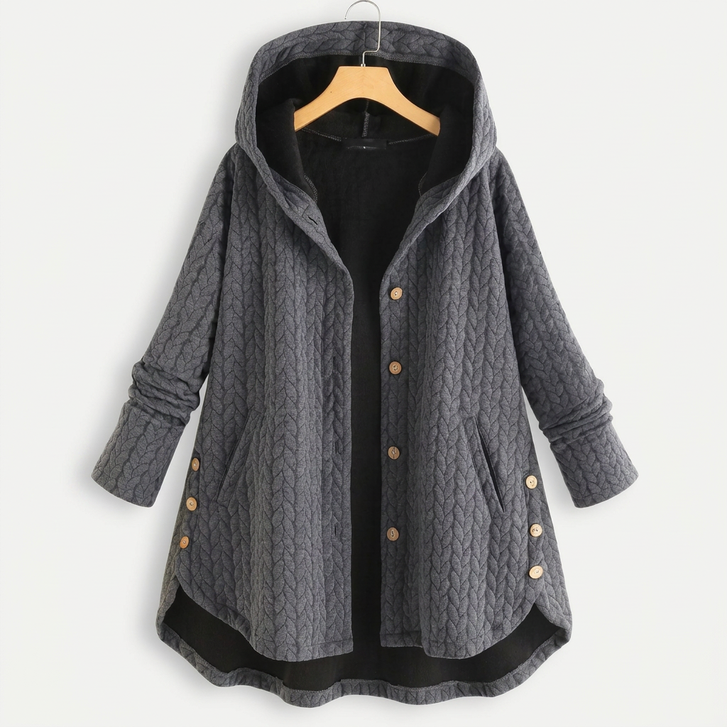 Women's Quilted Hooded Jacket with Button Closure
