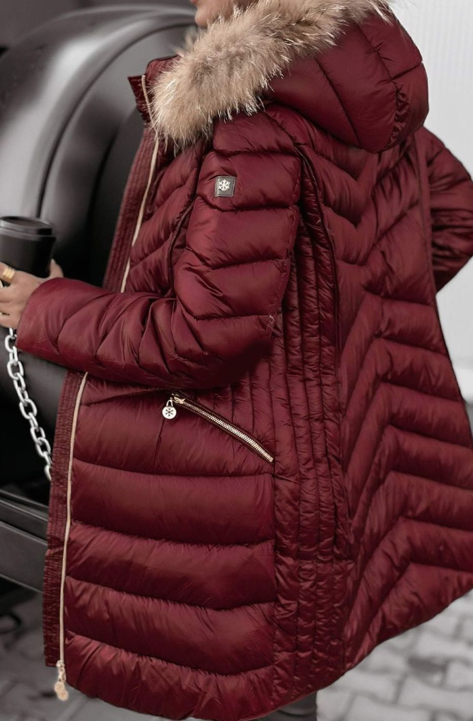 Women's Quilted Puffer Coat with Faux-Fur Collar