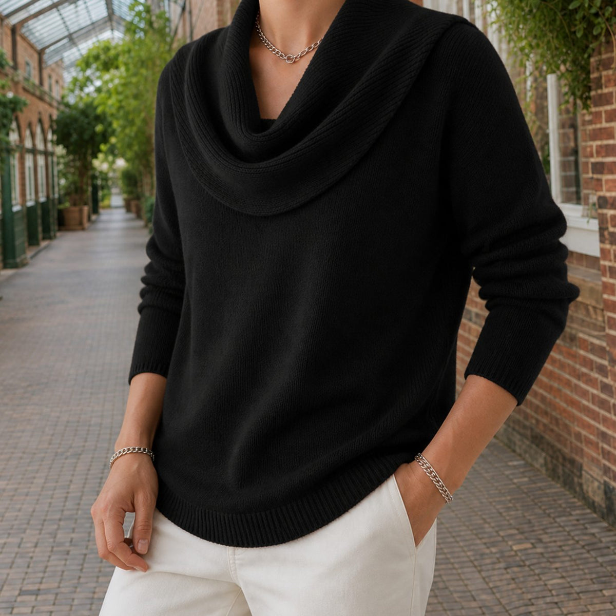 Pull à col bénitier et épaules tombantes, coupe décontractée, pour femme