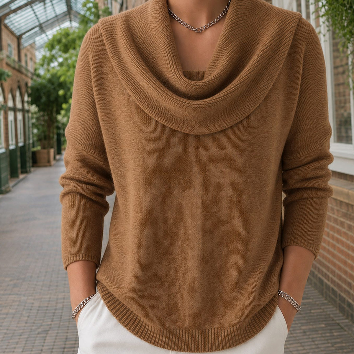 Pull à col bénitier et épaules tombantes, coupe décontractée, pour femme