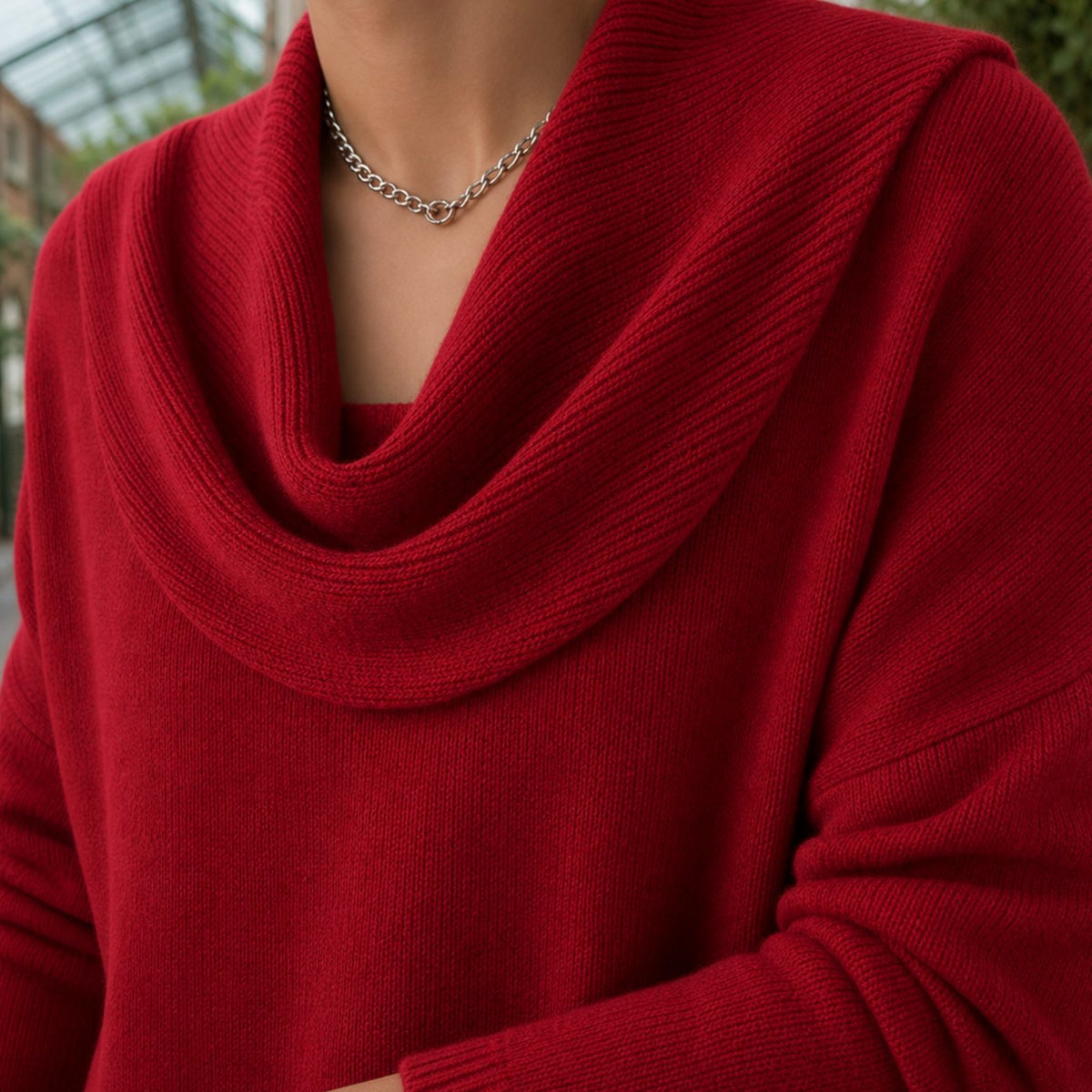 Pull à col bénitier et épaules tombantes, coupe décontractée, pour femme