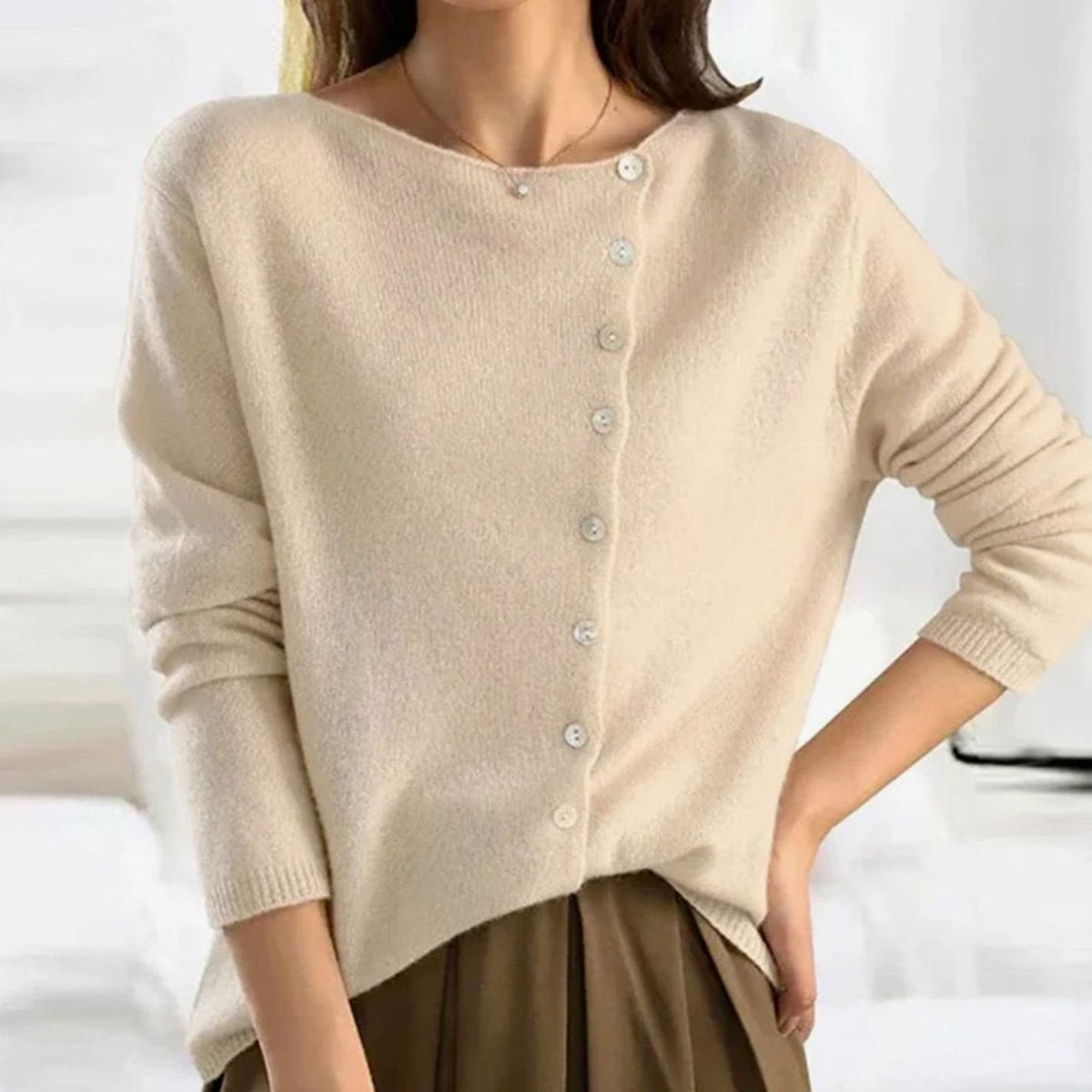 Women's Relaxed Fit Button-Front Cardigan Knit Sweater