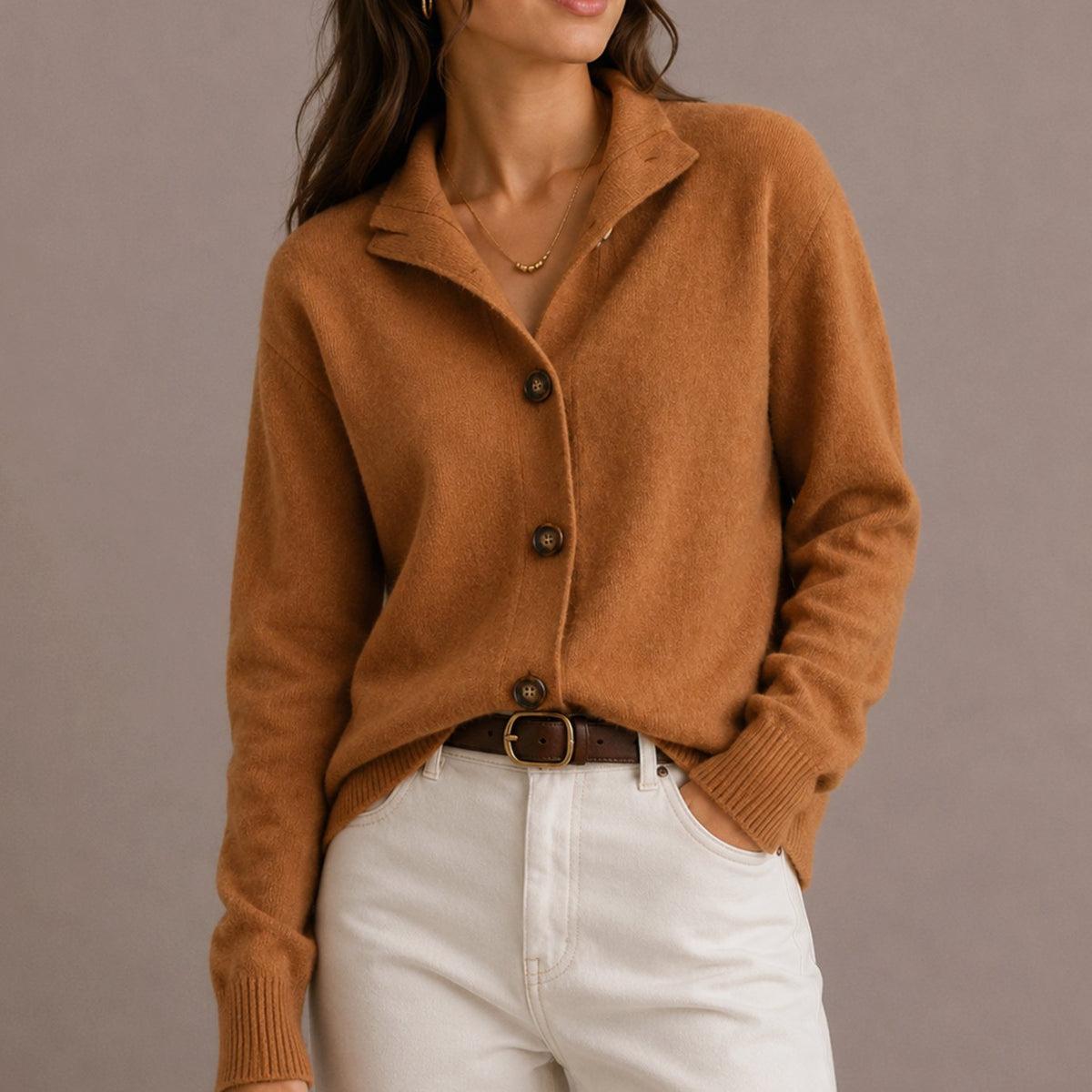 Women's Relaxed-Fit Collared Button-Up Knit Cardigan Sweater