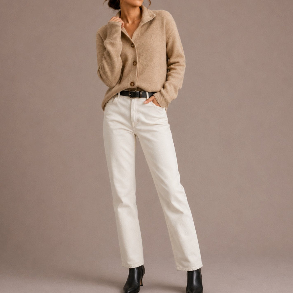 Women's Relaxed-Fit Collared Button-Up Knit Cardigan Sweater