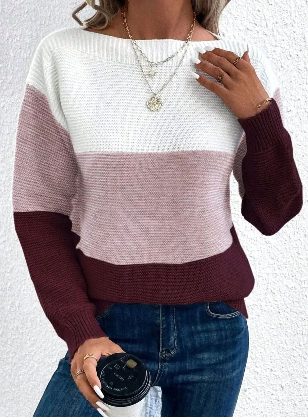 Women's Relaxed-Fit Color-Block Cashmere Sweater