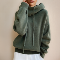 Sweat à capuche en maille pour femme, coupe décontractée et col cheminée
