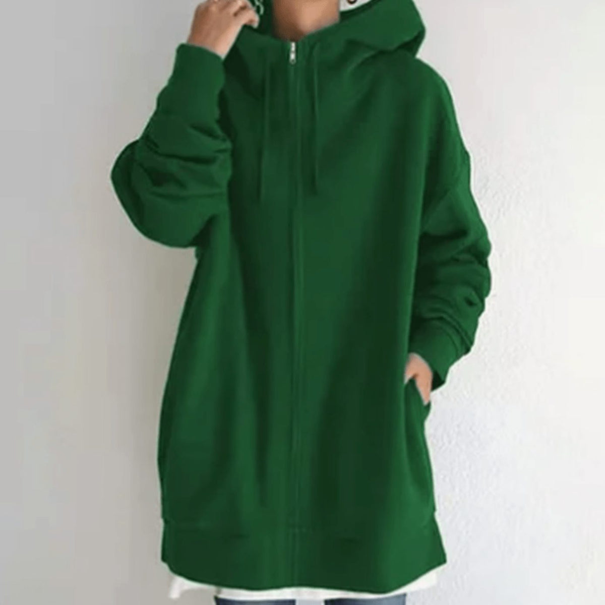 Women's Relaxed-Fit Full-Zip Long Hoodie