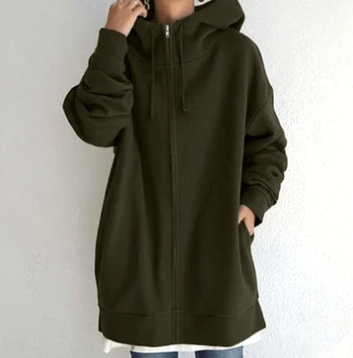 Women's Relaxed-Fit Full-Zip Long Hoodie